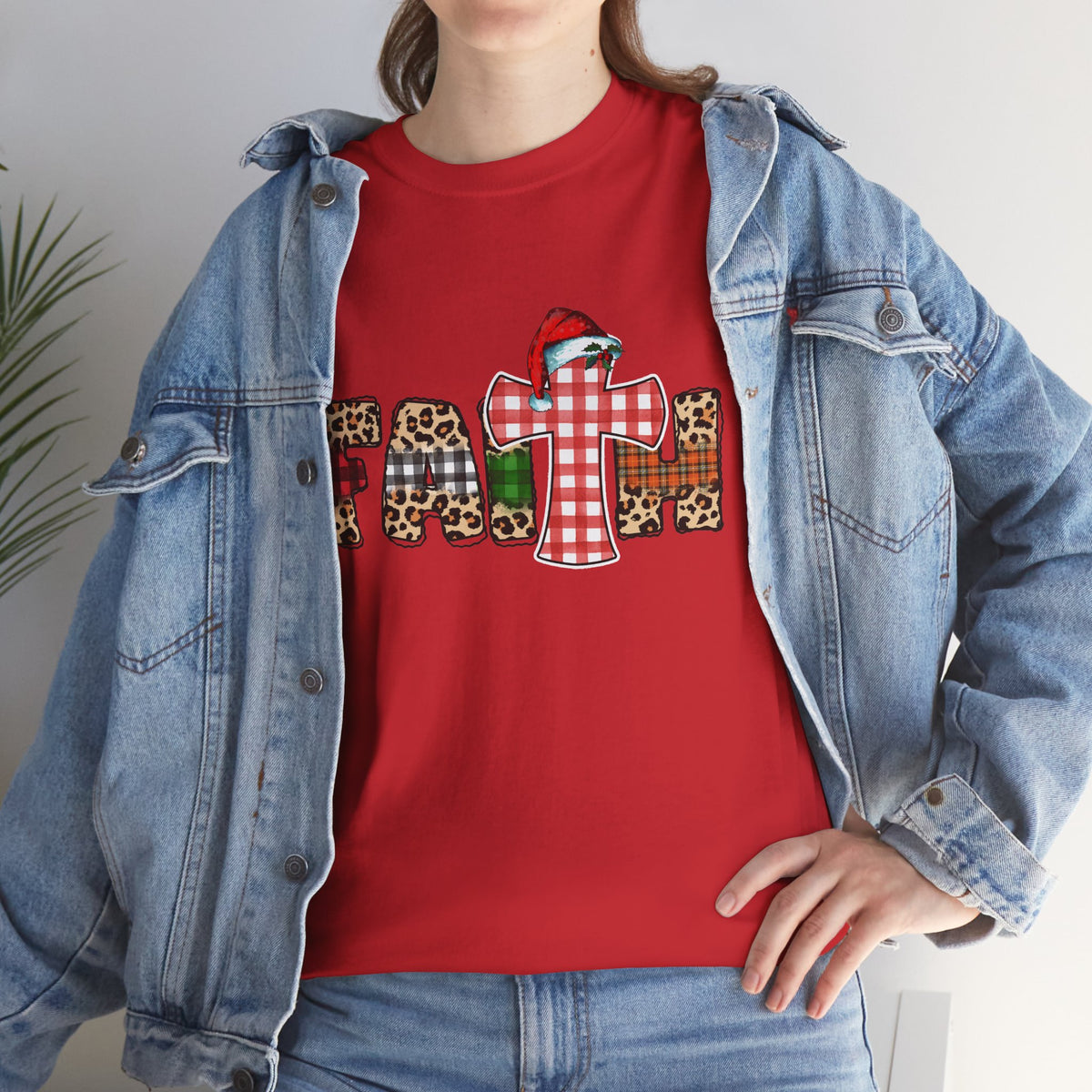 Mama Graphic Tee — Leopard & Buffalo Plaid Christmas Cross Shirt