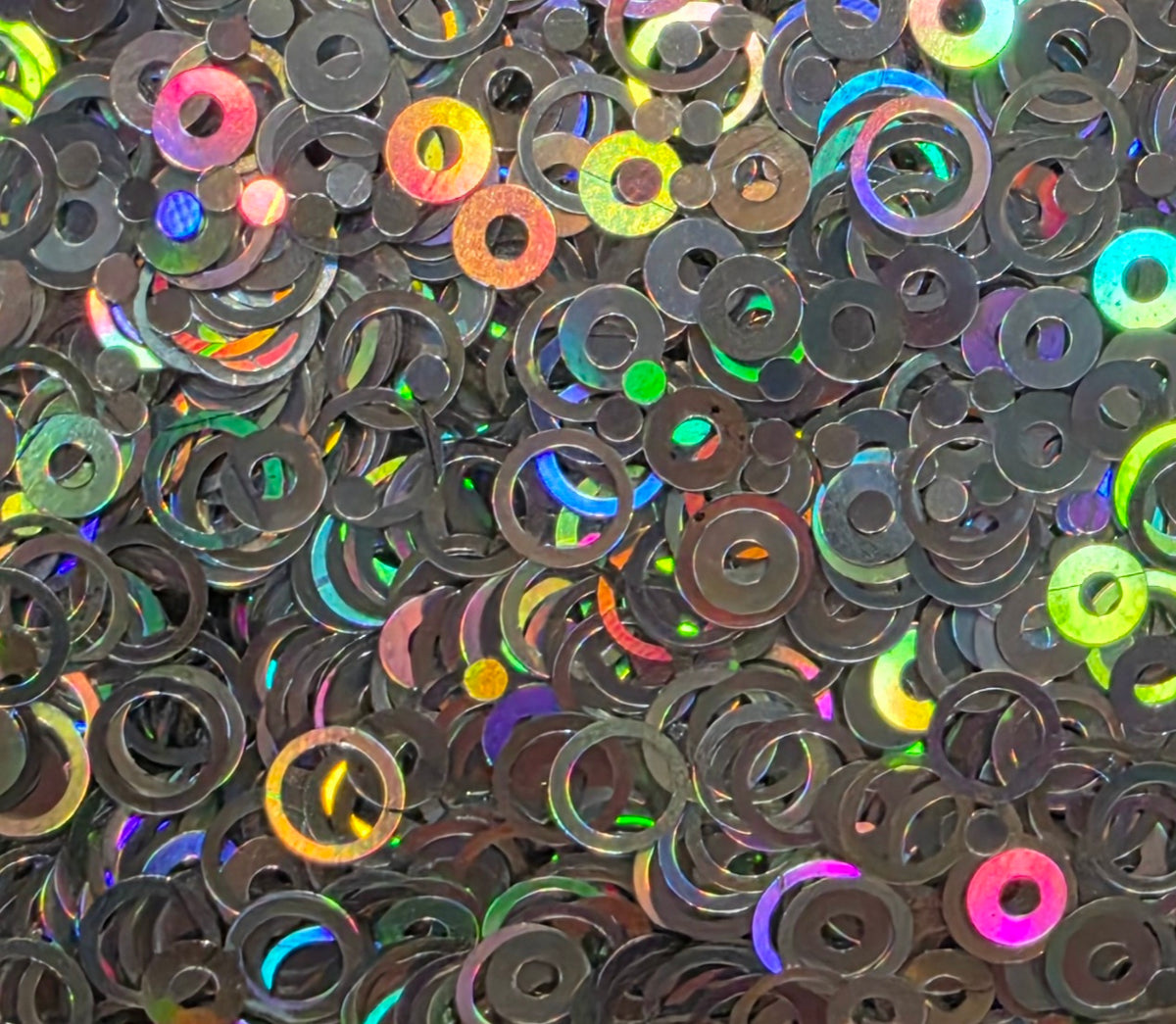 Silver HOLO Rings Glitter Shapes