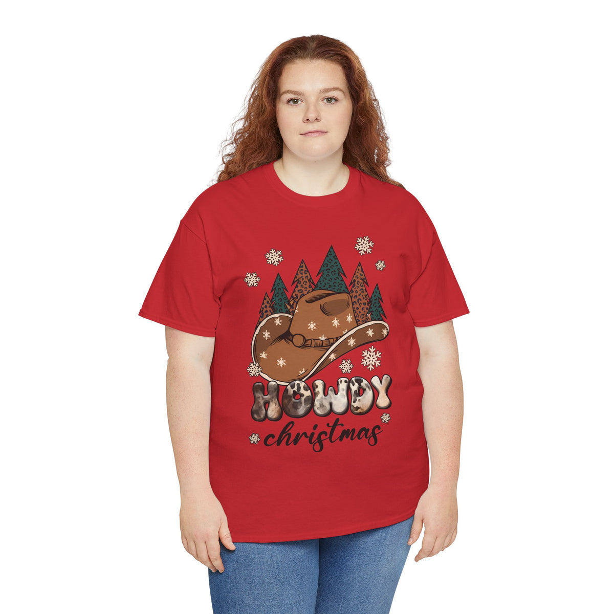 Howdy Christmas T‑Shirt — Cowboy Hat & Pine Trees Holiday Tee