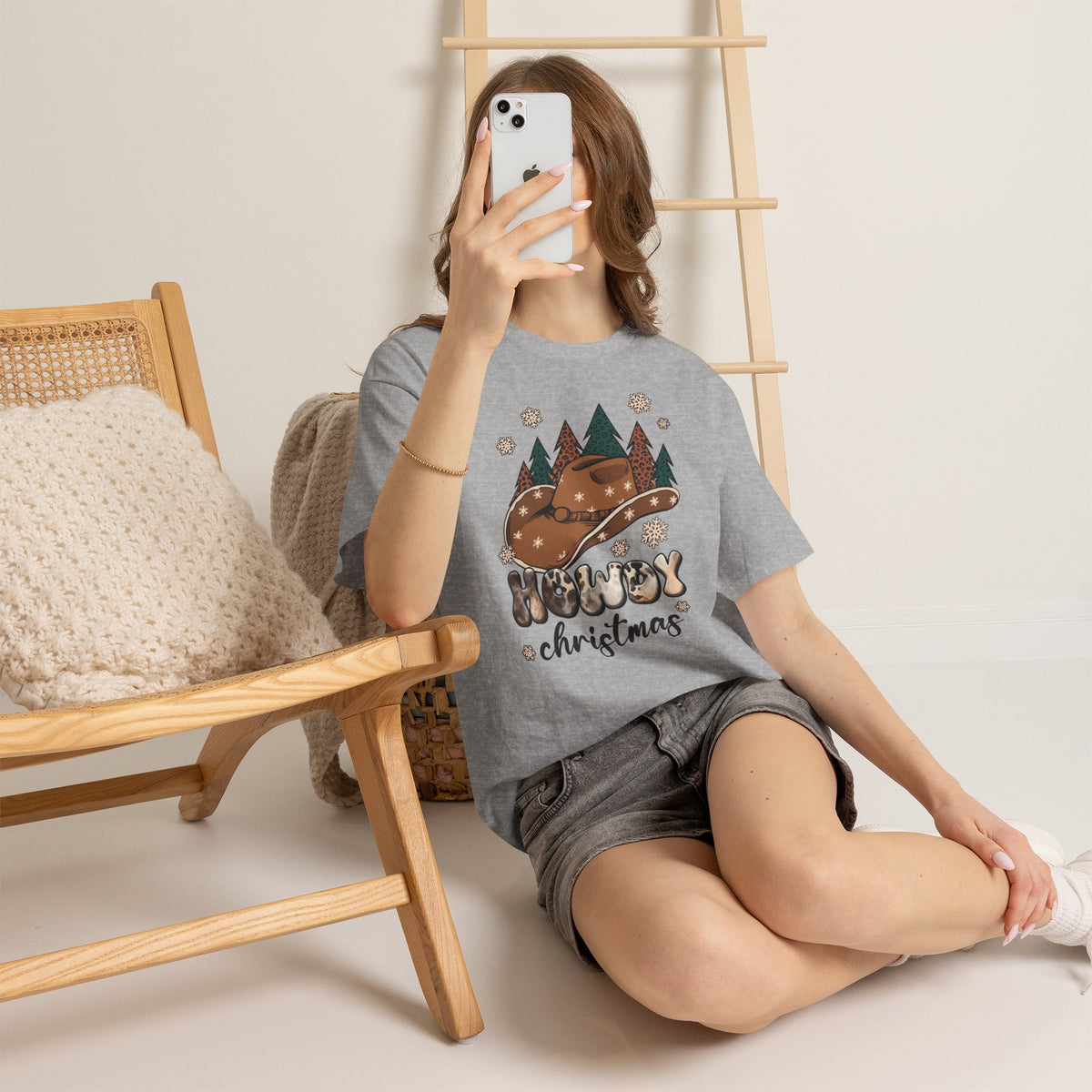 Howdy Christmas T‑Shirt — Cowboy Hat & Pine Trees Holiday Tee