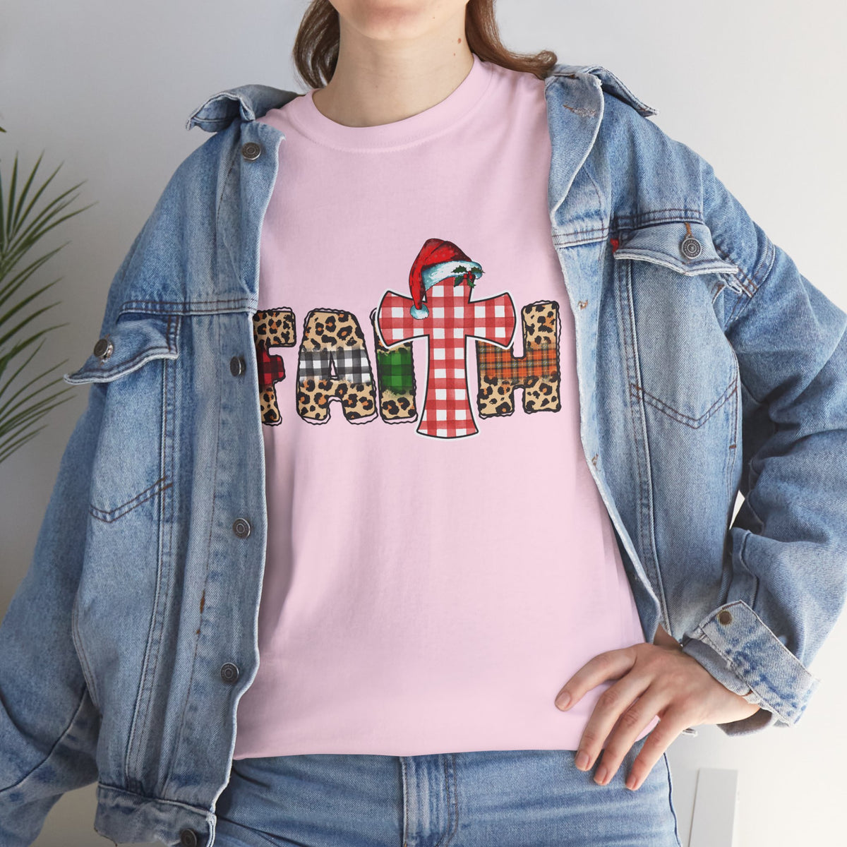Mama Graphic Tee — Leopard & Buffalo Plaid Christmas Cross Shirt