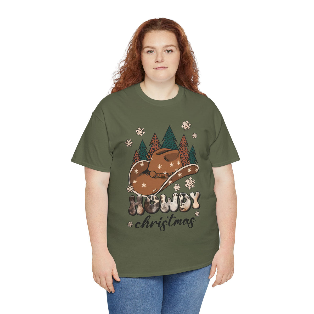 Howdy Christmas T‑Shirt — Cowboy Hat & Pine Trees Holiday Tee