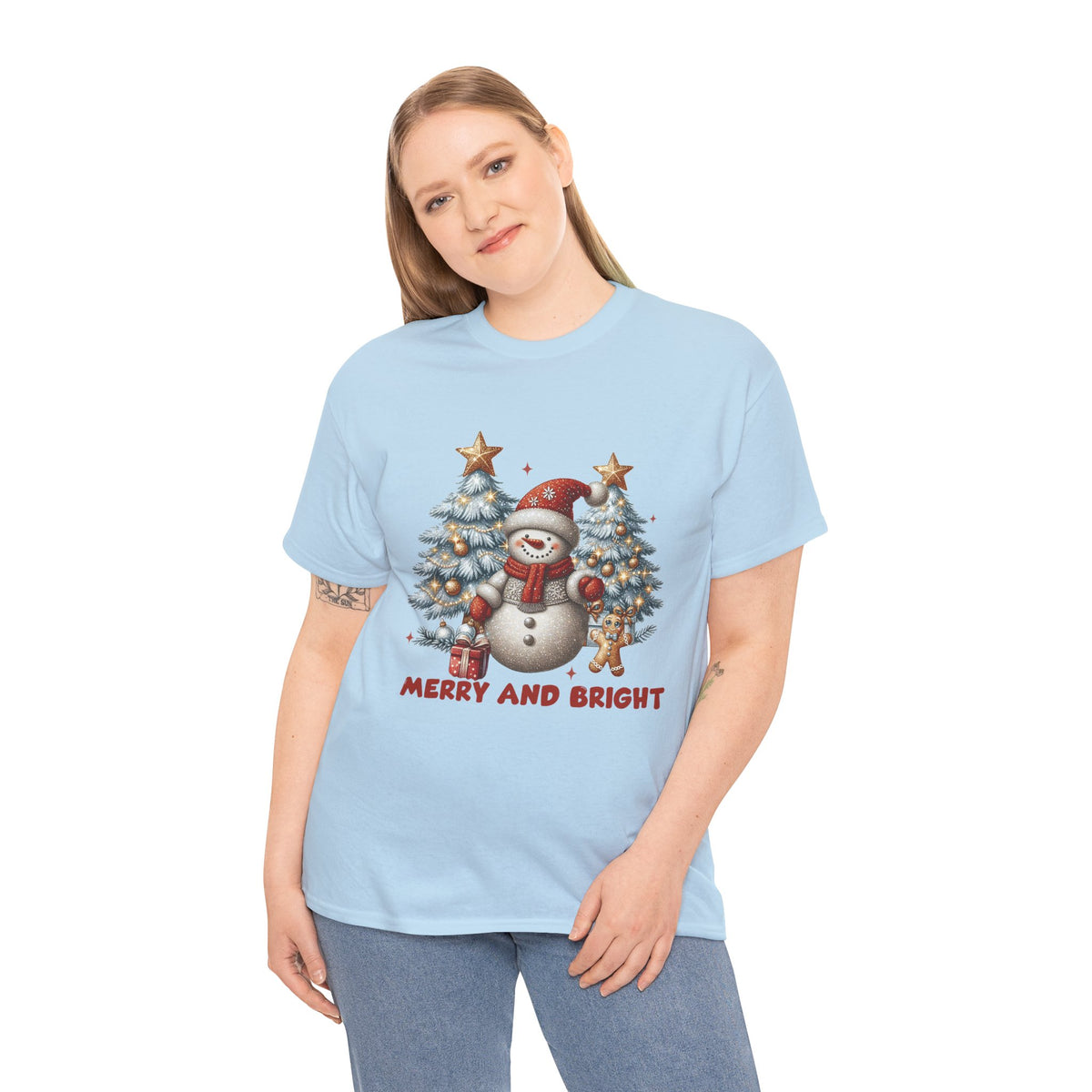 Merry and Bright Christmas Snowman T-Shirt