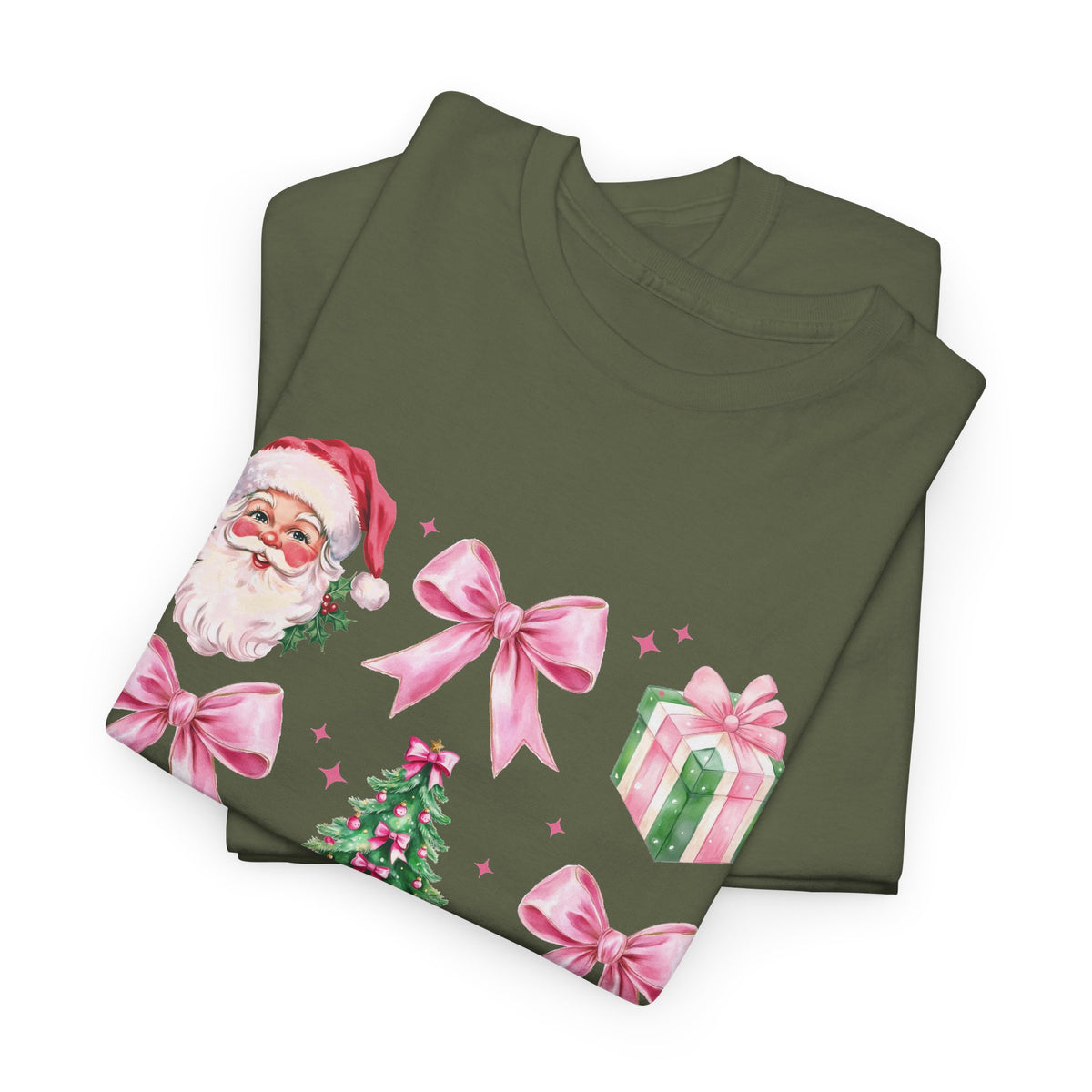 Christmas Pink Icons T-Shirt — Santa, Tree & Gifts Holiday Tee