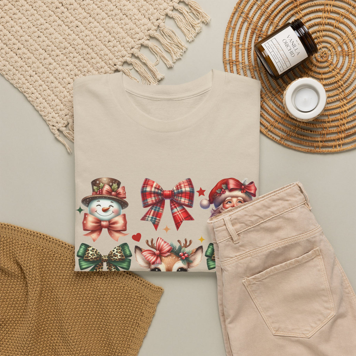 Christmas Characters and Bows Holiday T-Shirt