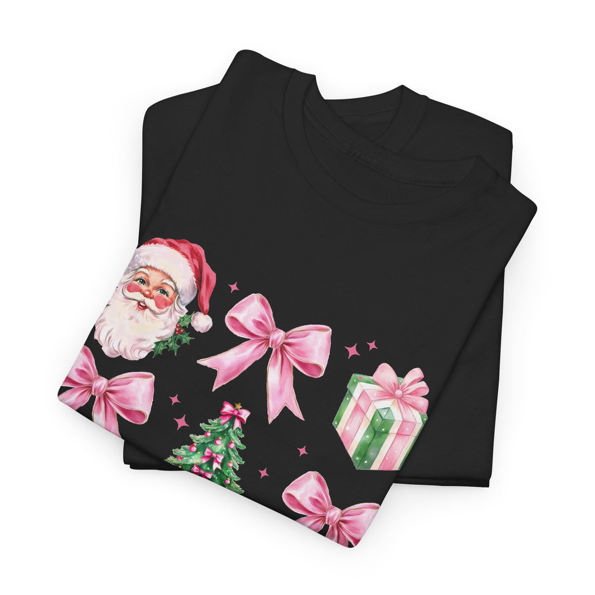 Christmas Pink Icons T-Shirt — Santa, Tree & Gifts Holiday Tee