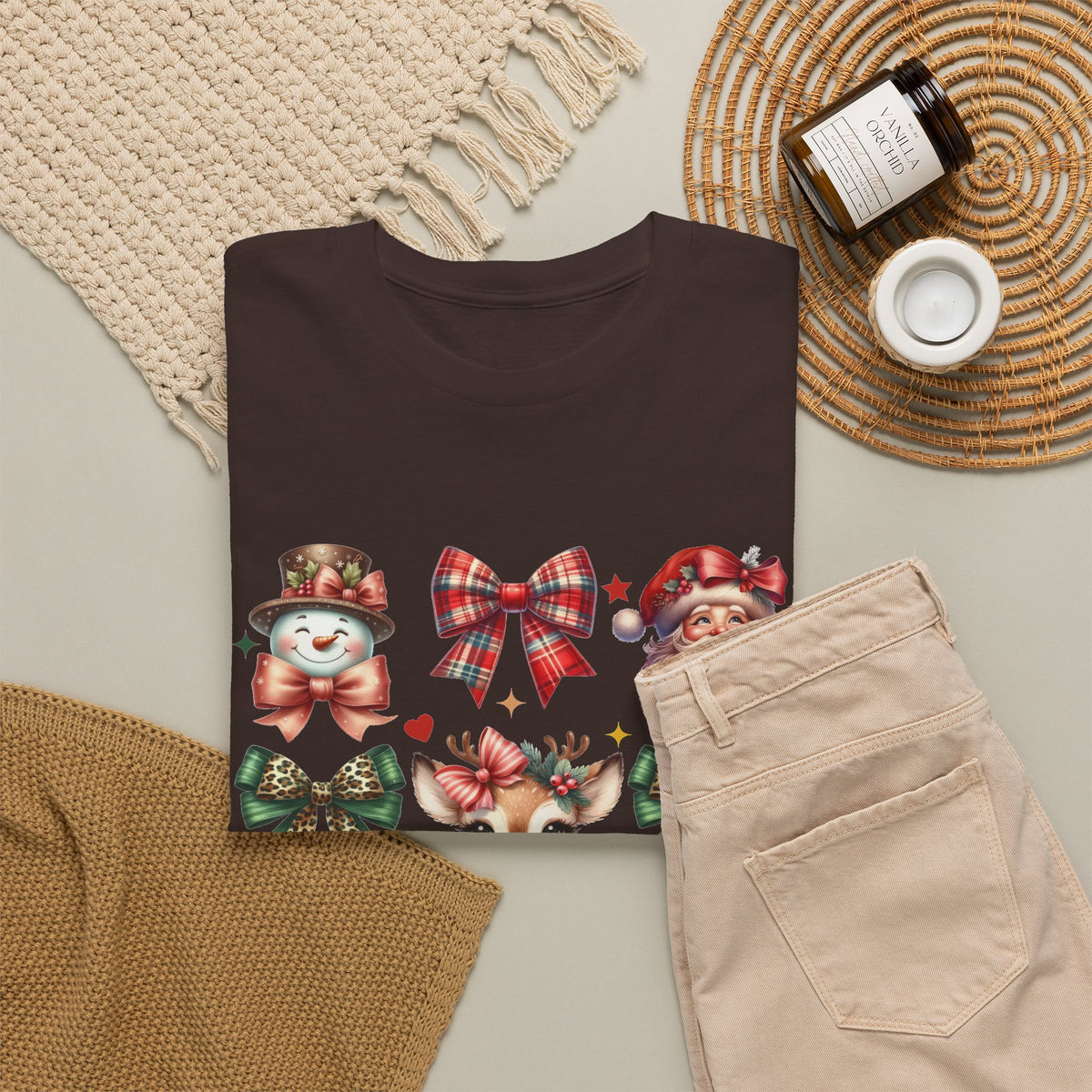 Christmas Characters and Bows Holiday T-Shirt