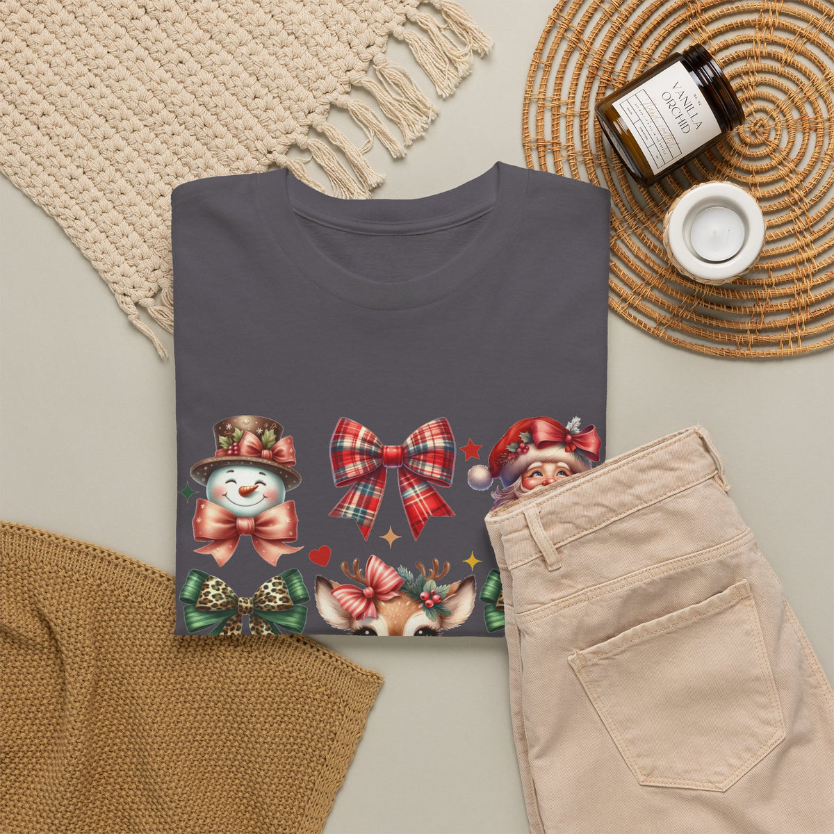 Christmas Characters and Bows Holiday T-Shirt
