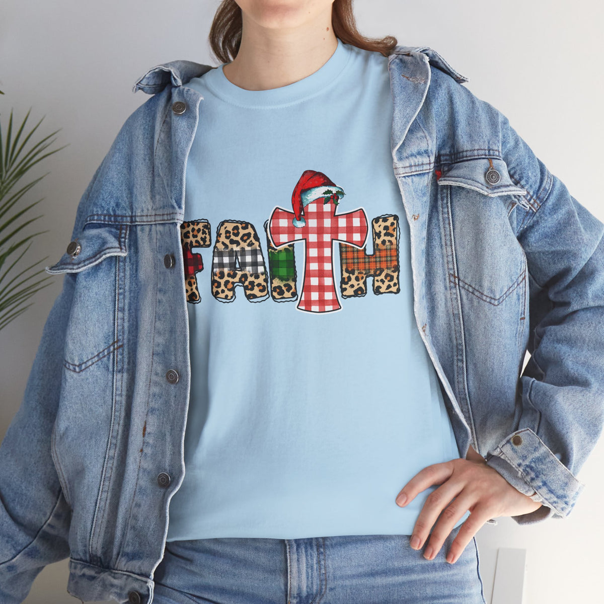 Mama Graphic Tee — Leopard & Buffalo Plaid Christmas Cross Shirt