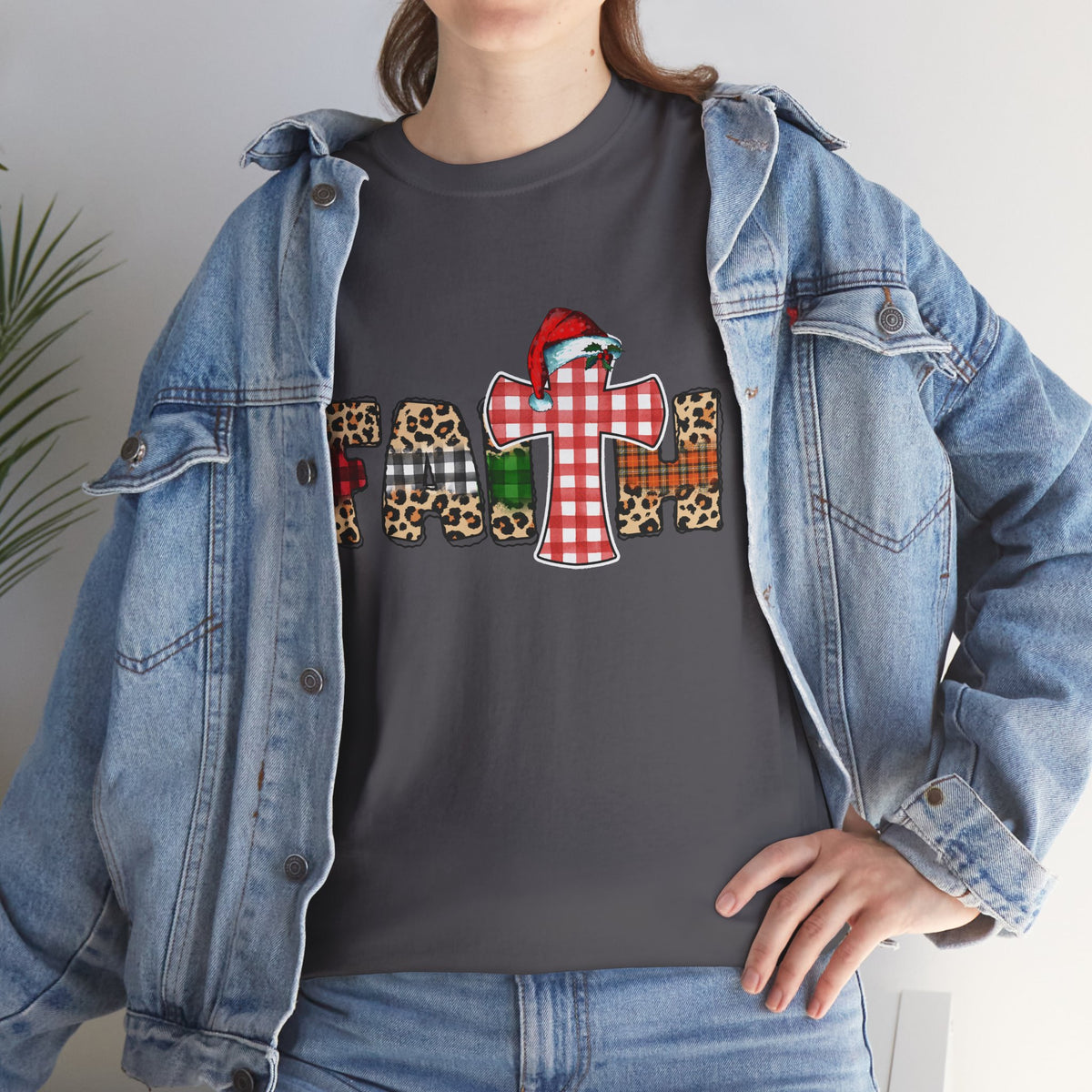 Mama Graphic Tee — Leopard & Buffalo Plaid Christmas Cross Shirt