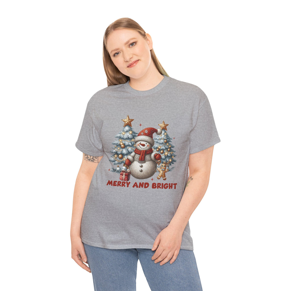 Merry and Bright Christmas Snowman T-Shirt