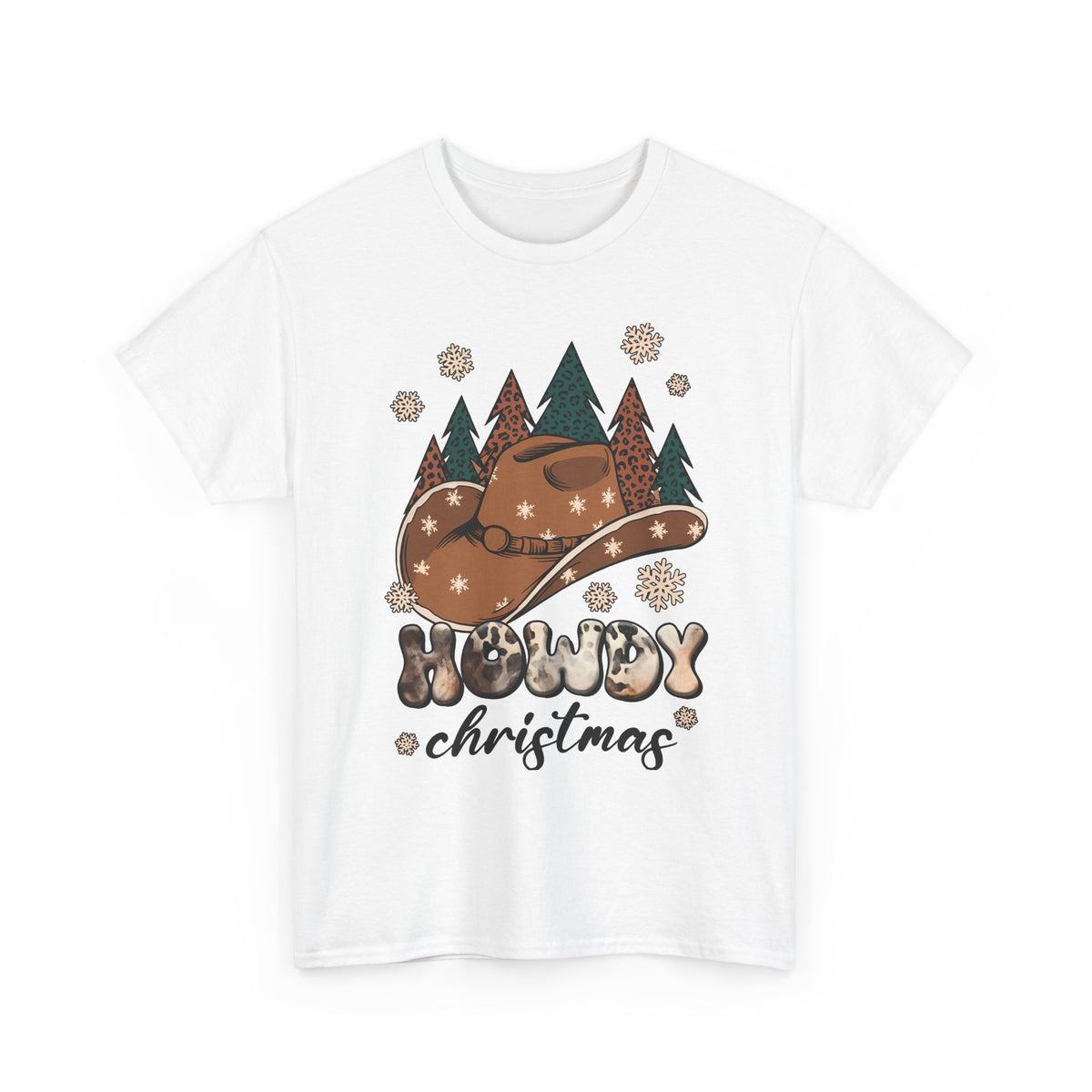 Howdy Christmas T‑Shirt — Cowboy Hat & Pine Trees Holiday Tee