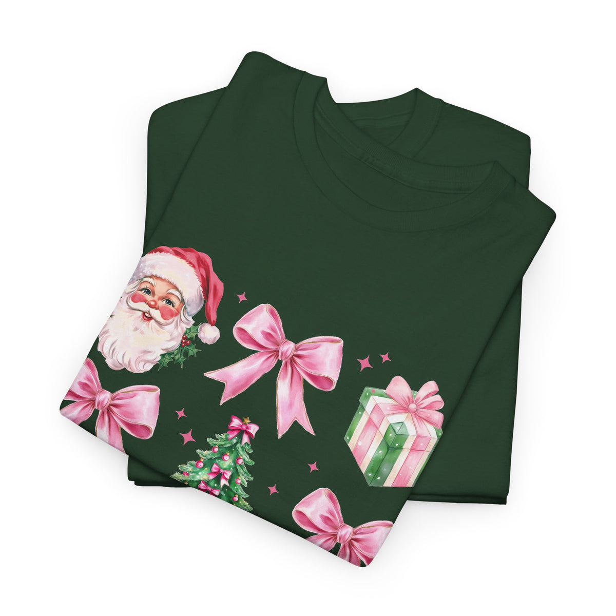 Christmas Pink Icons T-Shirt — Santa, Tree & Gifts Holiday Tee