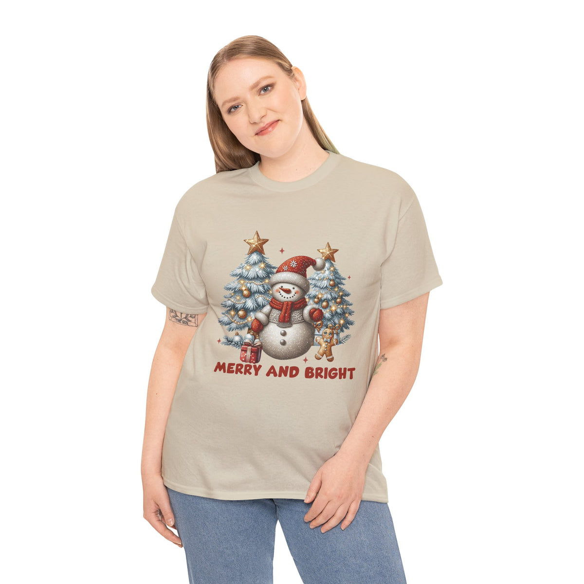 Merry and Bright Christmas Snowman T-Shirt