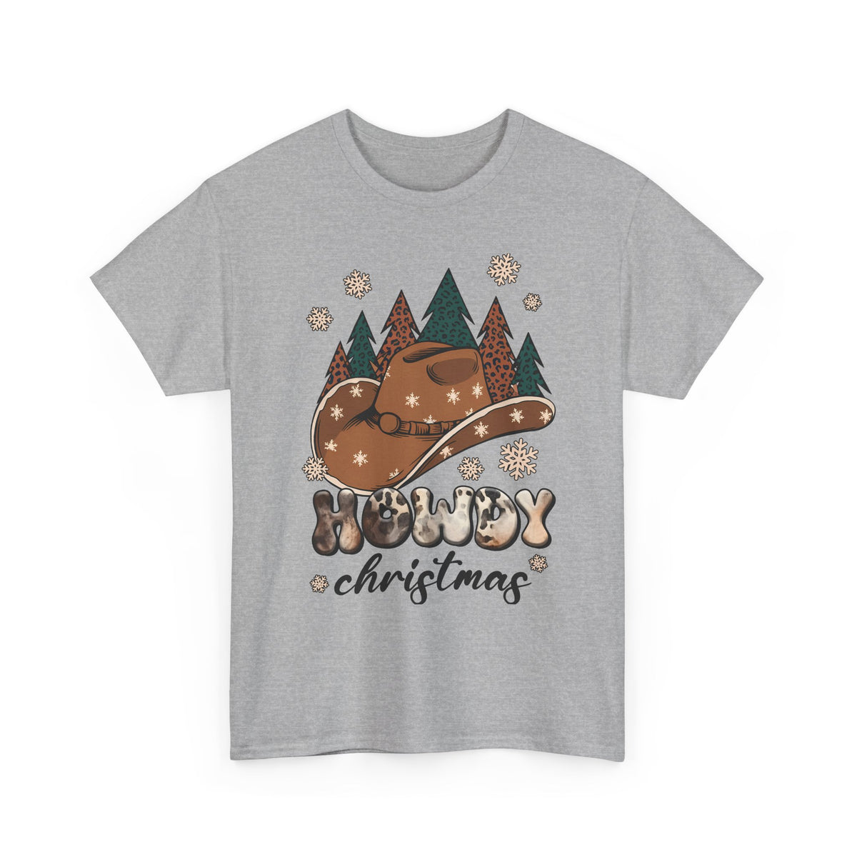 Howdy Christmas T‑Shirt — Cowboy Hat & Pine Trees Holiday Tee