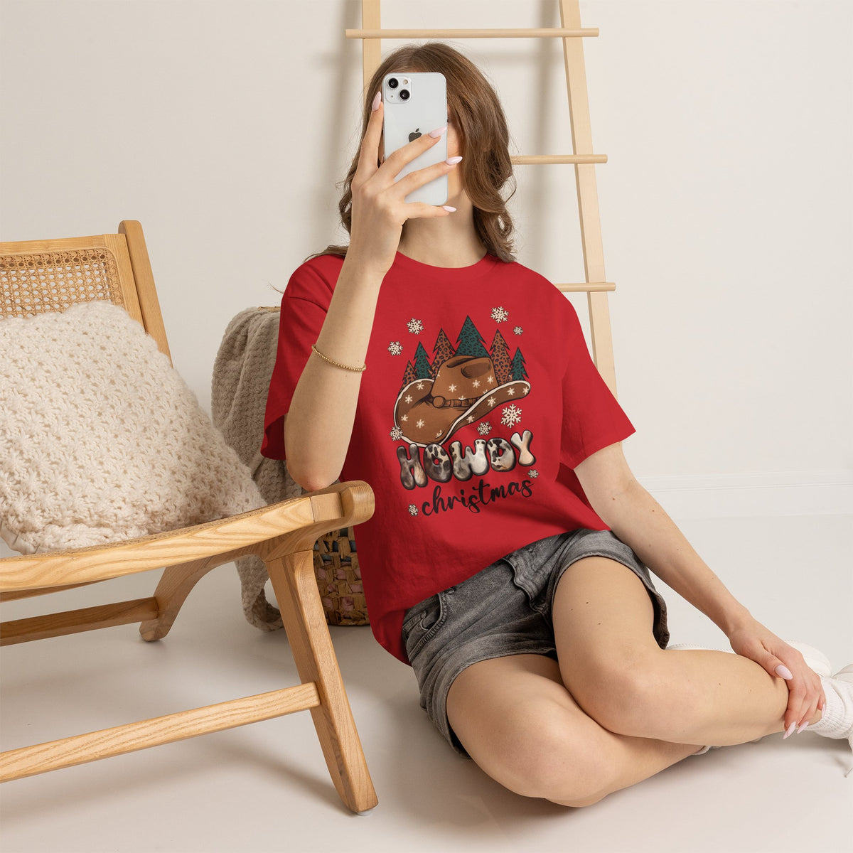 Howdy Christmas T‑Shirt — Cowboy Hat & Pine Trees Holiday Tee