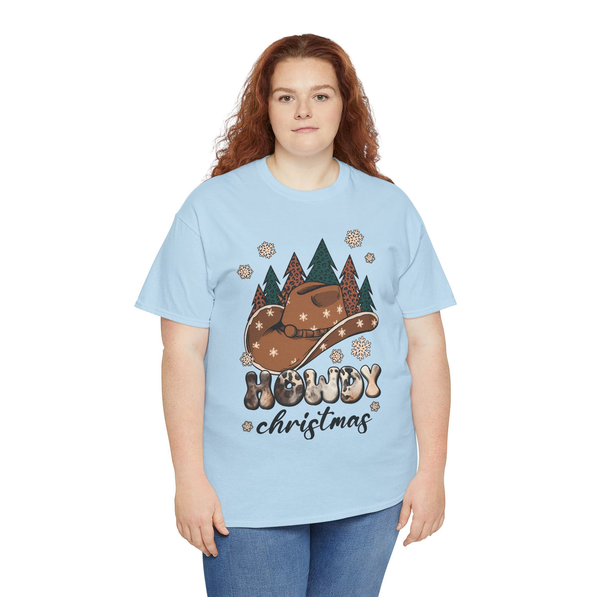 Howdy Christmas T‑Shirt — Cowboy Hat & Pine Trees Holiday Tee