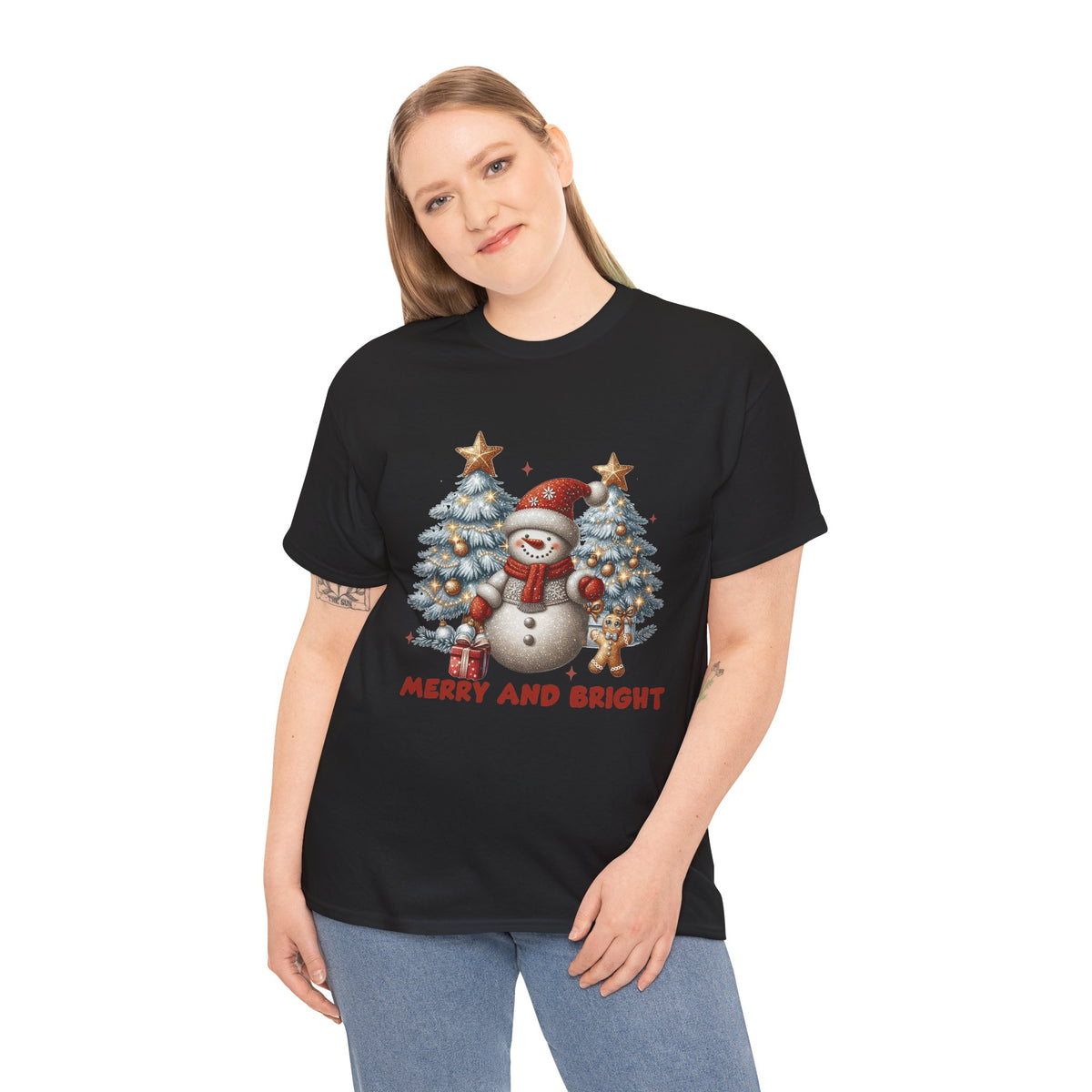Merry and Bright Christmas Snowman T-Shirt