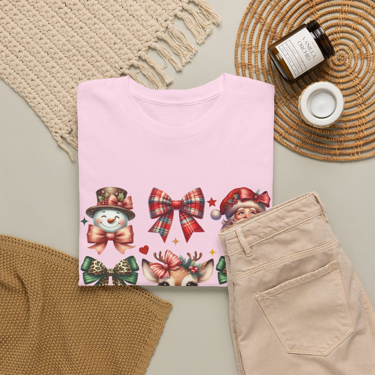 Christmas Characters and Bows Holiday T-Shirt