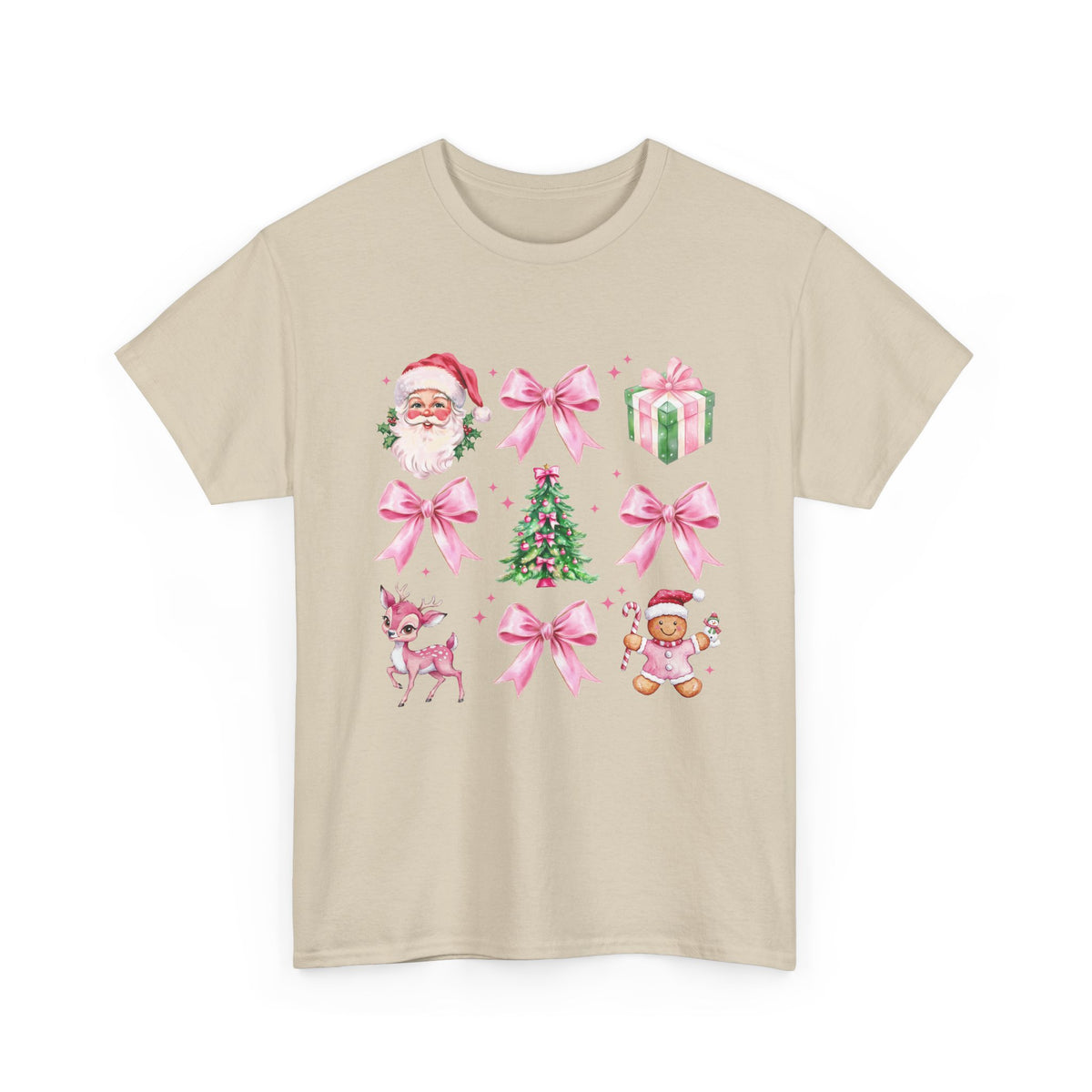 Christmas Pink Icons T-Shirt — Santa, Tree & Gifts Holiday Tee