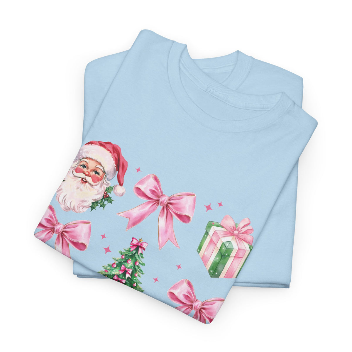 Christmas Pink Icons T-Shirt — Santa, Tree & Gifts Holiday Tee