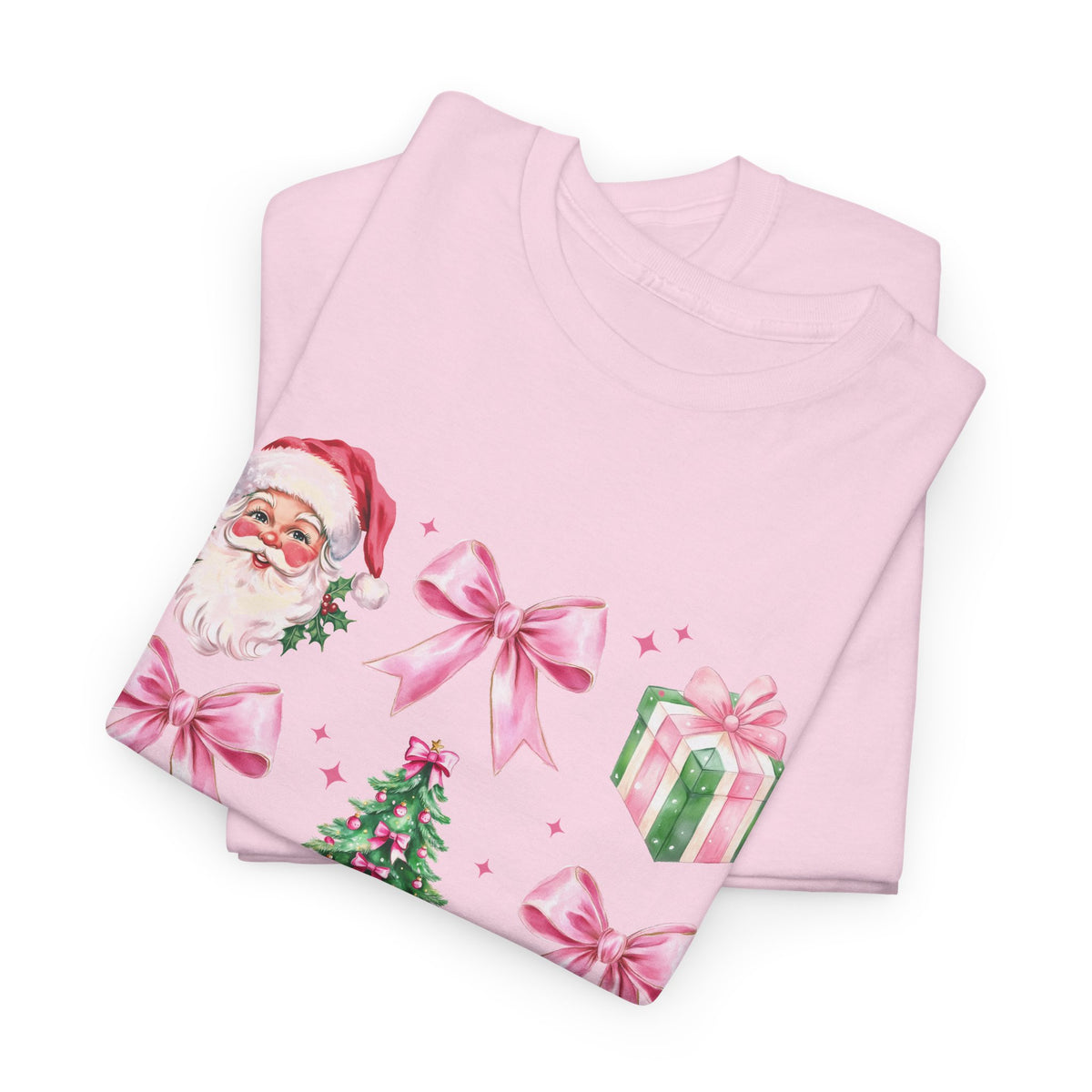 Christmas Pink Icons T-Shirt — Santa, Tree & Gifts Holiday Tee