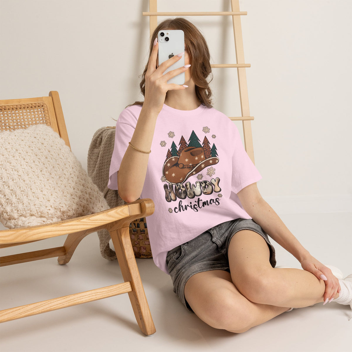 Howdy Christmas T‑Shirt — Cowboy Hat & Pine Trees Holiday Tee