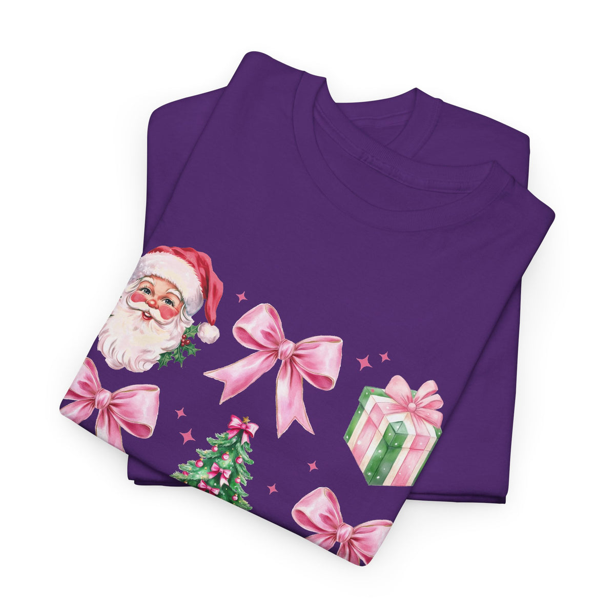 Christmas Pink Icons T-Shirt — Santa, Tree & Gifts Holiday Tee
