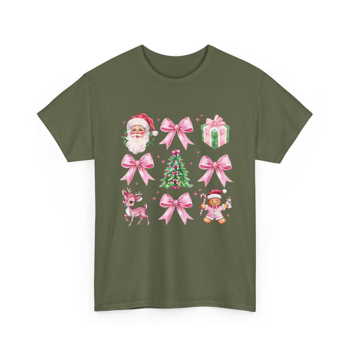 Christmas Pink Icons T-Shirt — Santa, Tree & Gifts Holiday Tee