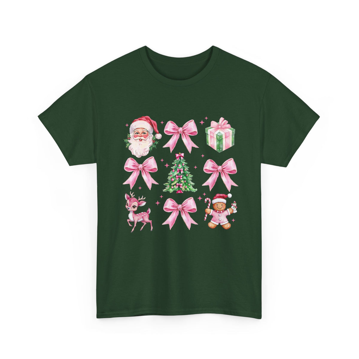Christmas Pink Icons T-Shirt — Santa, Tree & Gifts Holiday Tee