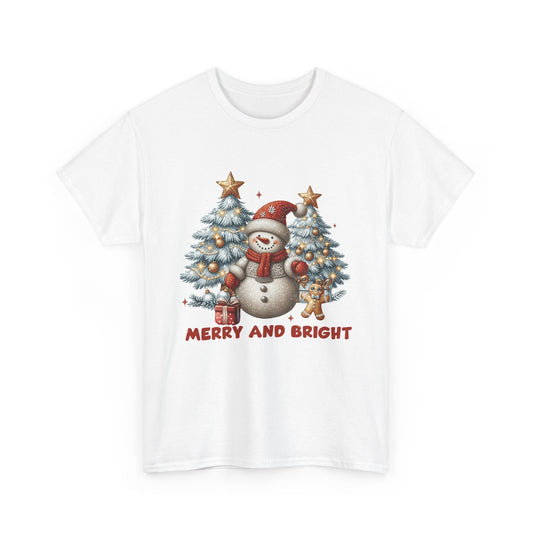 Merry and Bright Christmas Snowman T-Shirt