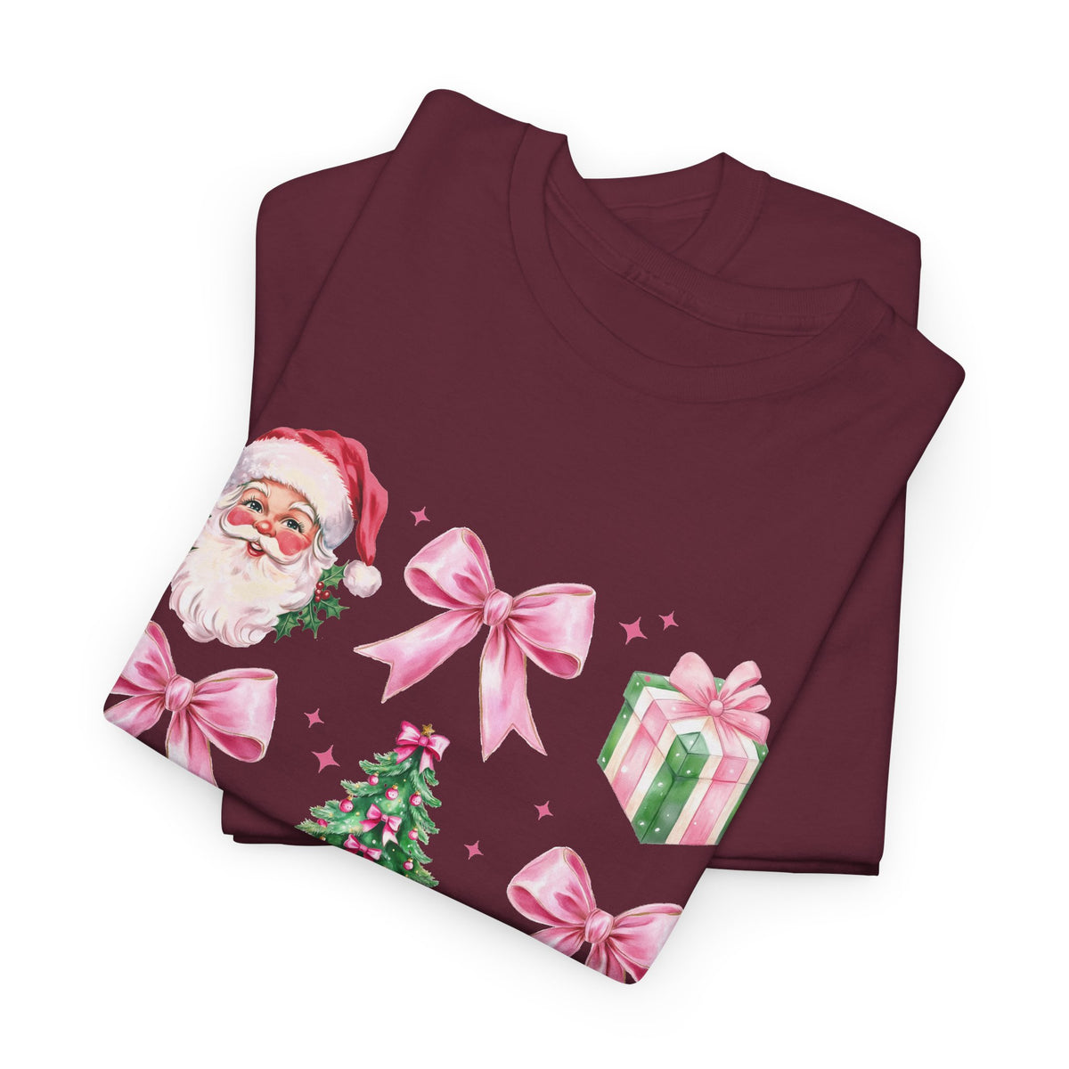 Christmas Pink Icons T-Shirt — Santa, Tree & Gifts Holiday Tee