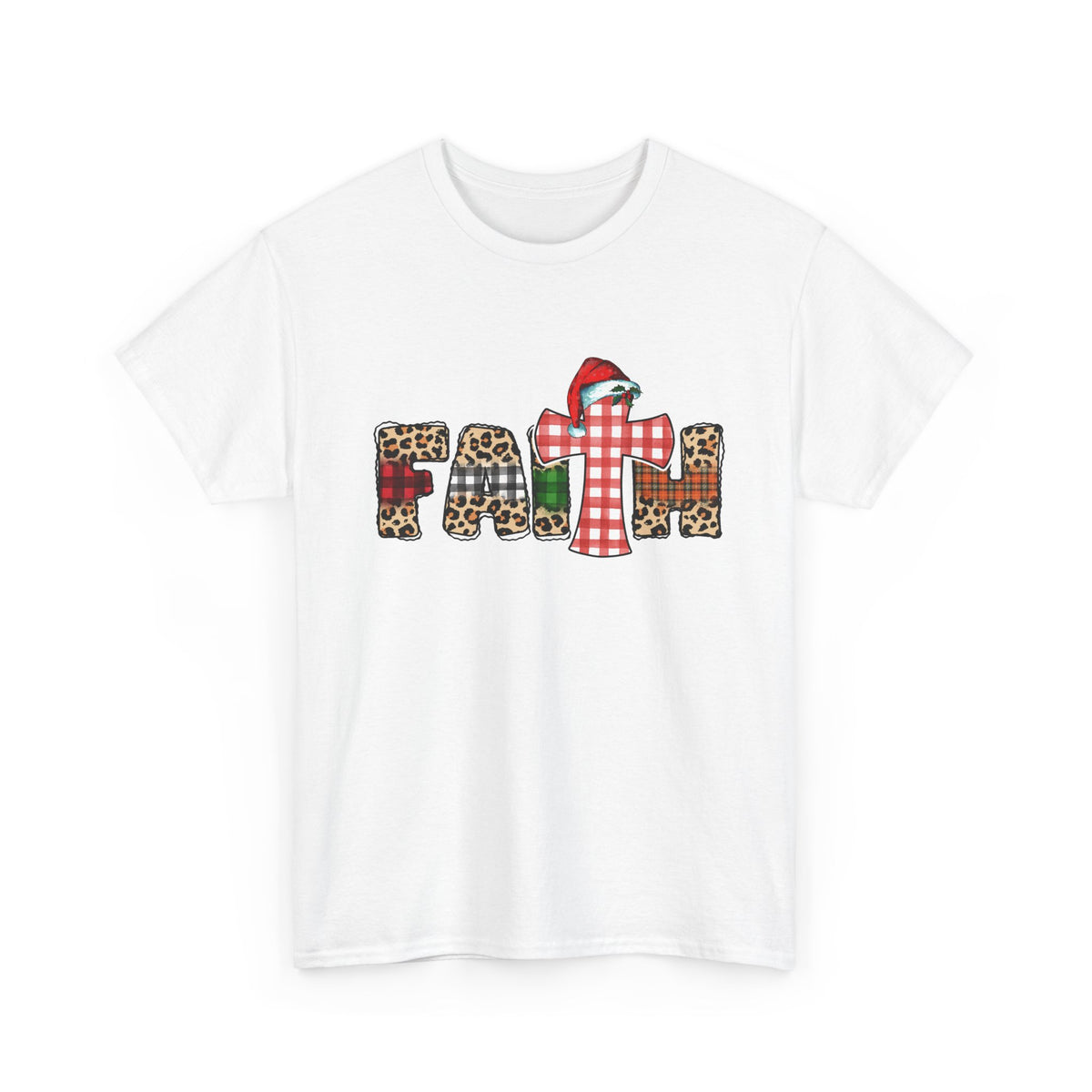 Mama Graphic Tee — Leopard & Buffalo Plaid Christmas Cross Shirt