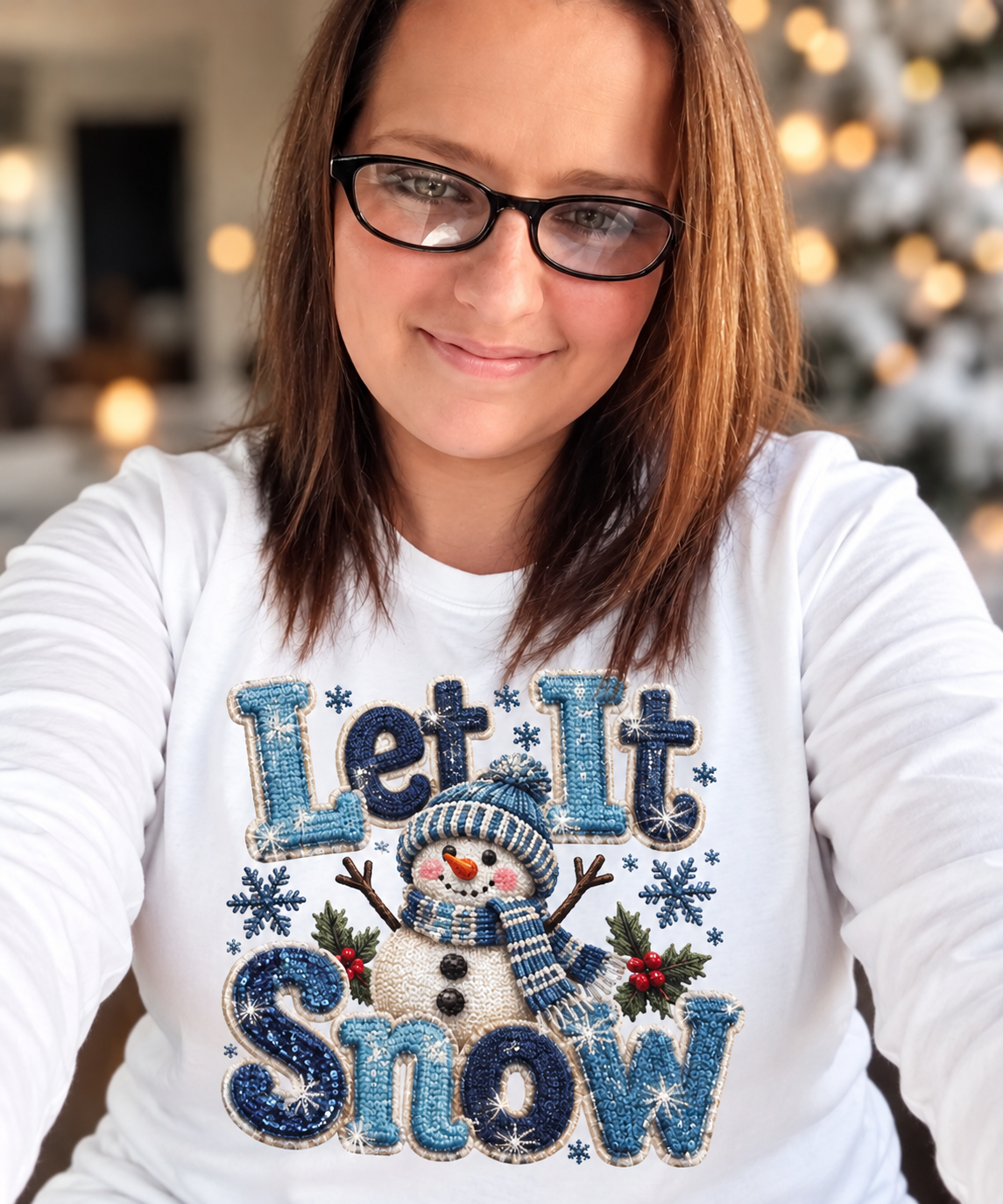 Let It Snow Snowman Christmas Long Sleeve Tee