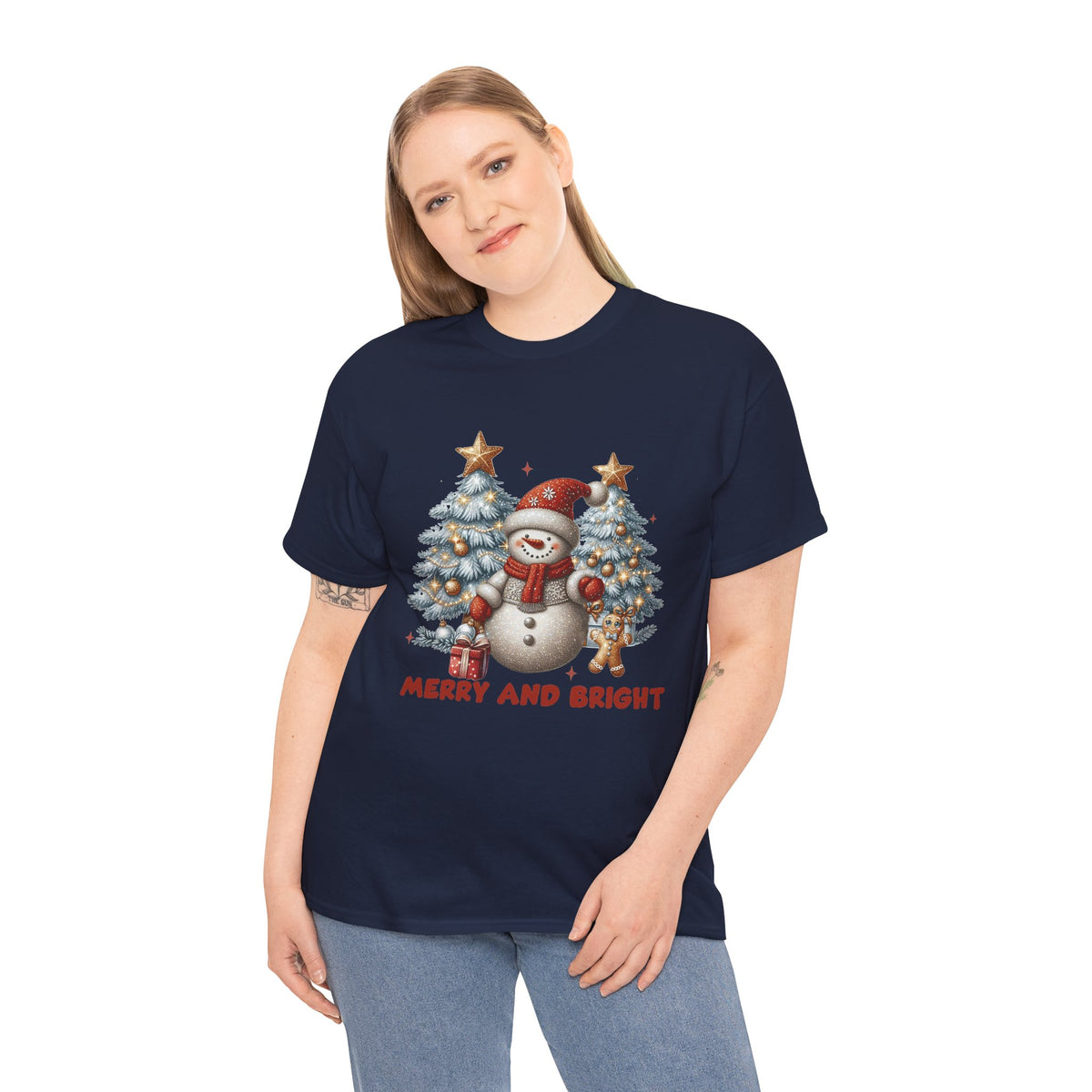 Merry and Bright Christmas Snowman T-Shirt