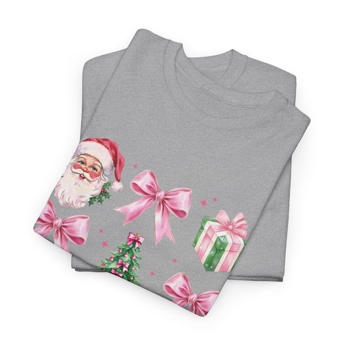 Christmas Pink Icons T-Shirt — Santa, Tree & Gifts Holiday Tee