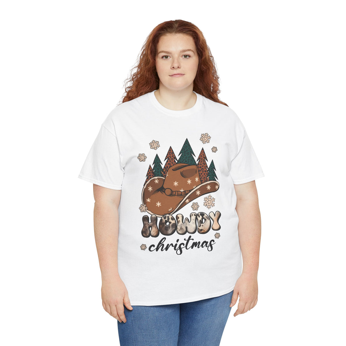Howdy Christmas T‑Shirt — Cowboy Hat & Pine Trees Holiday Tee