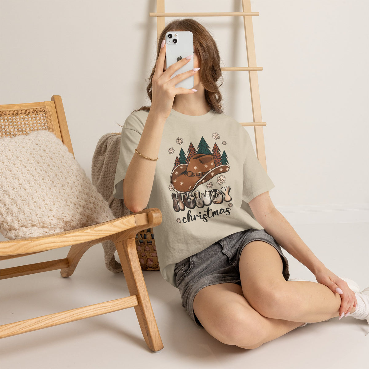 Howdy Christmas T‑Shirt — Cowboy Hat & Pine Trees Holiday Tee
