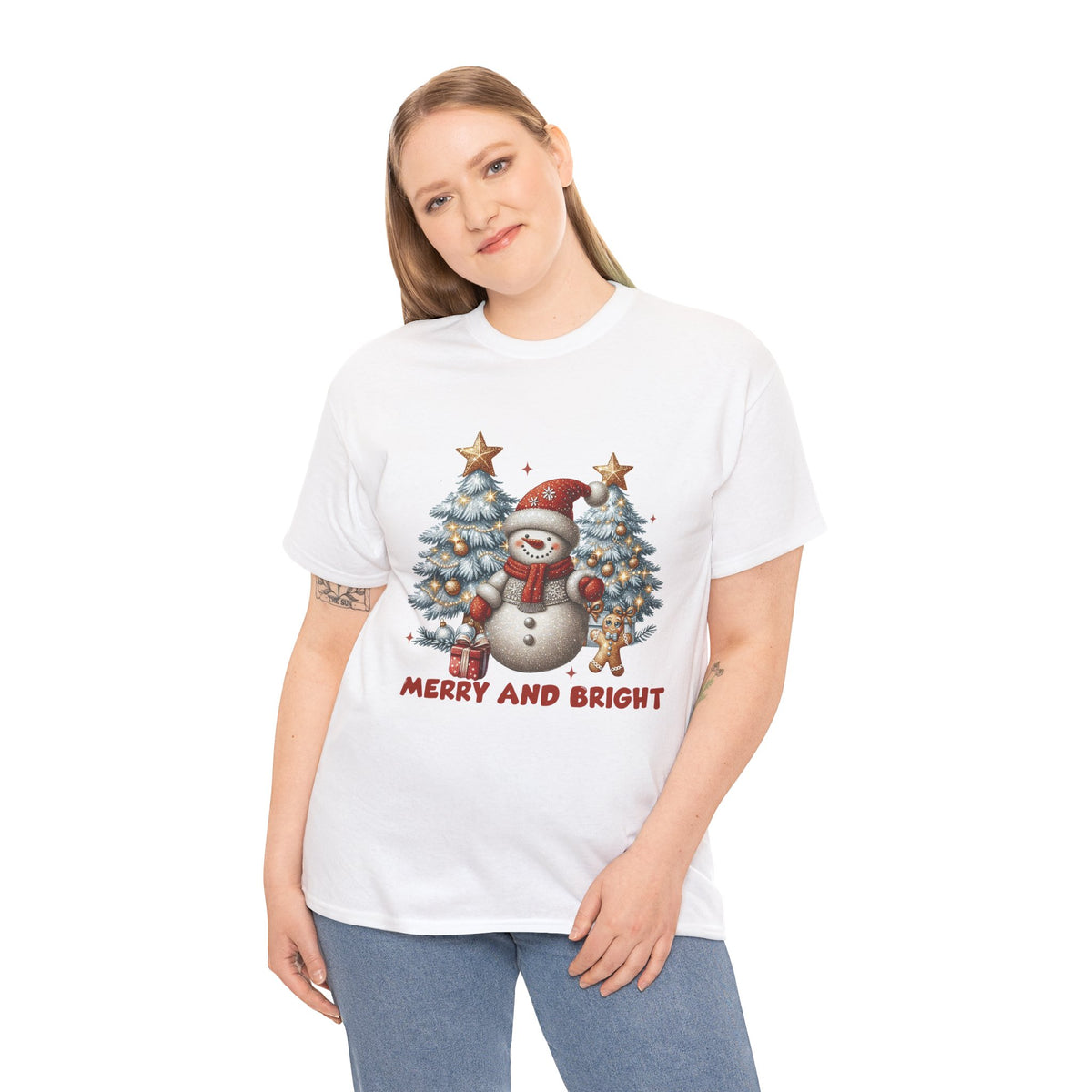 Merry and Bright Christmas Snowman T-Shirt