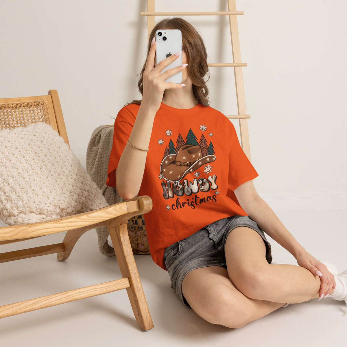 Howdy Christmas T‑Shirt — Cowboy Hat & Pine Trees Holiday Tee