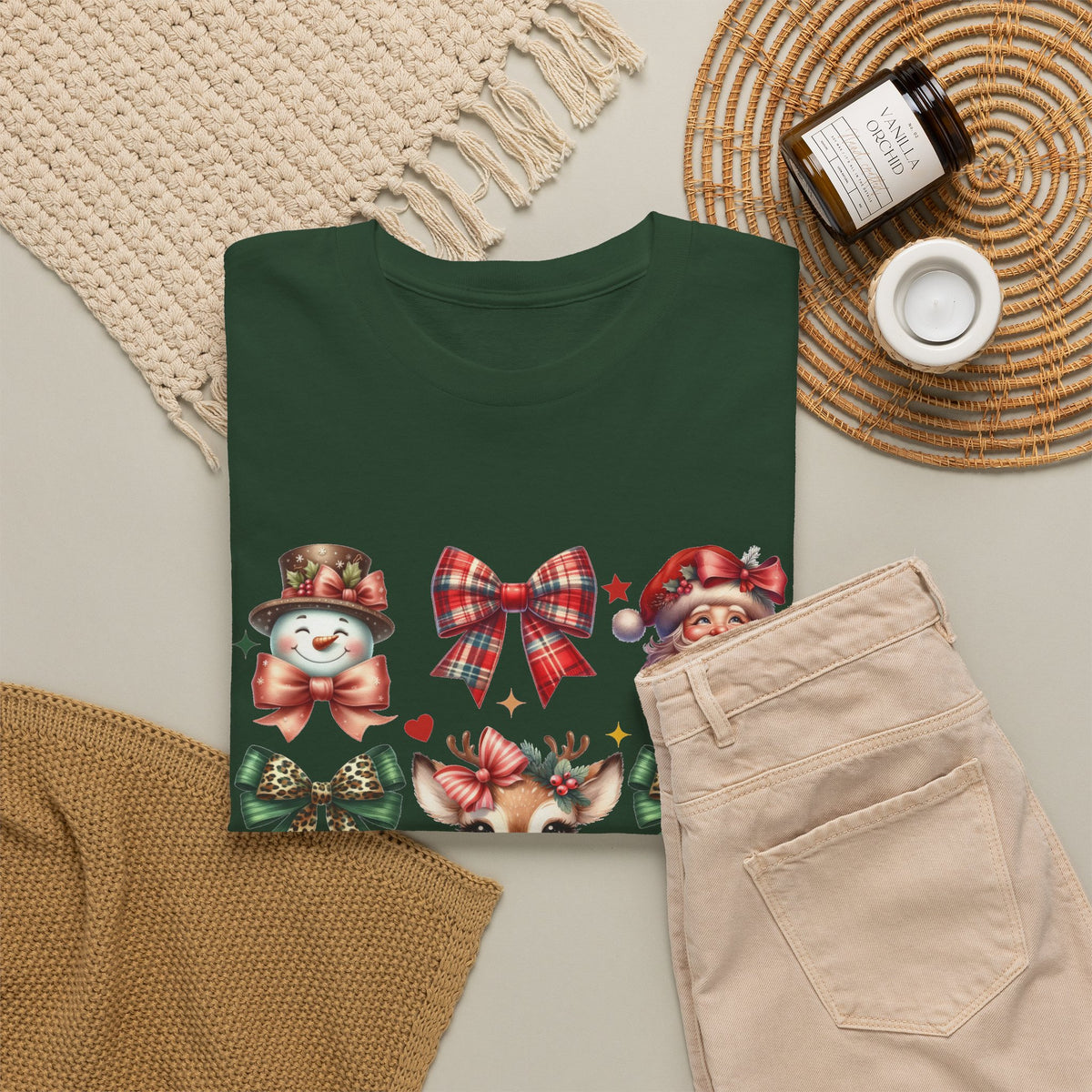 Christmas Characters and Bows Holiday T-Shirt