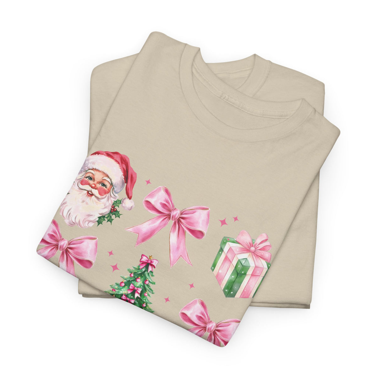 Christmas Pink Icons T-Shirt — Santa, Tree & Gifts Holiday Tee
