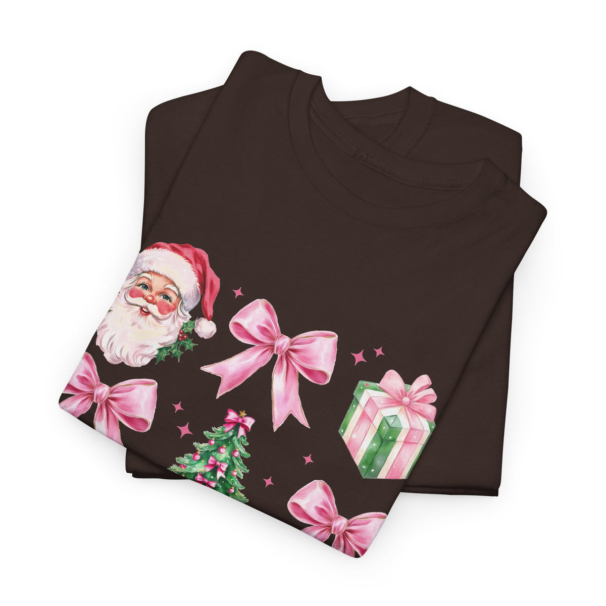 Christmas Pink Icons T-Shirt — Santa, Tree & Gifts Holiday Tee