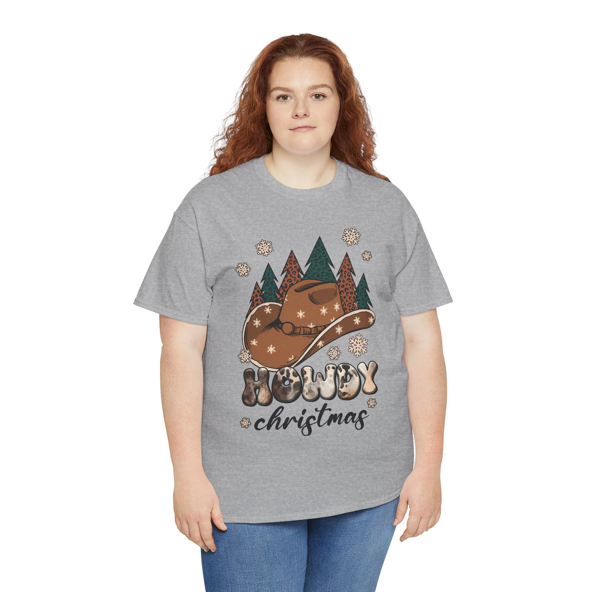 Howdy Christmas T‑Shirt — Cowboy Hat & Pine Trees Holiday Tee