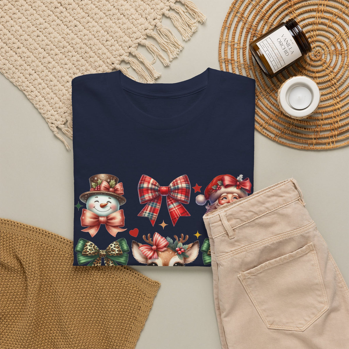Christmas Characters and Bows Holiday T-Shirt
