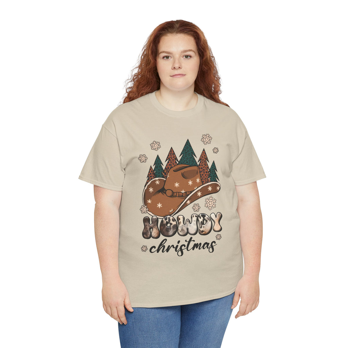 Howdy Christmas T‑Shirt — Cowboy Hat & Pine Trees Holiday Tee