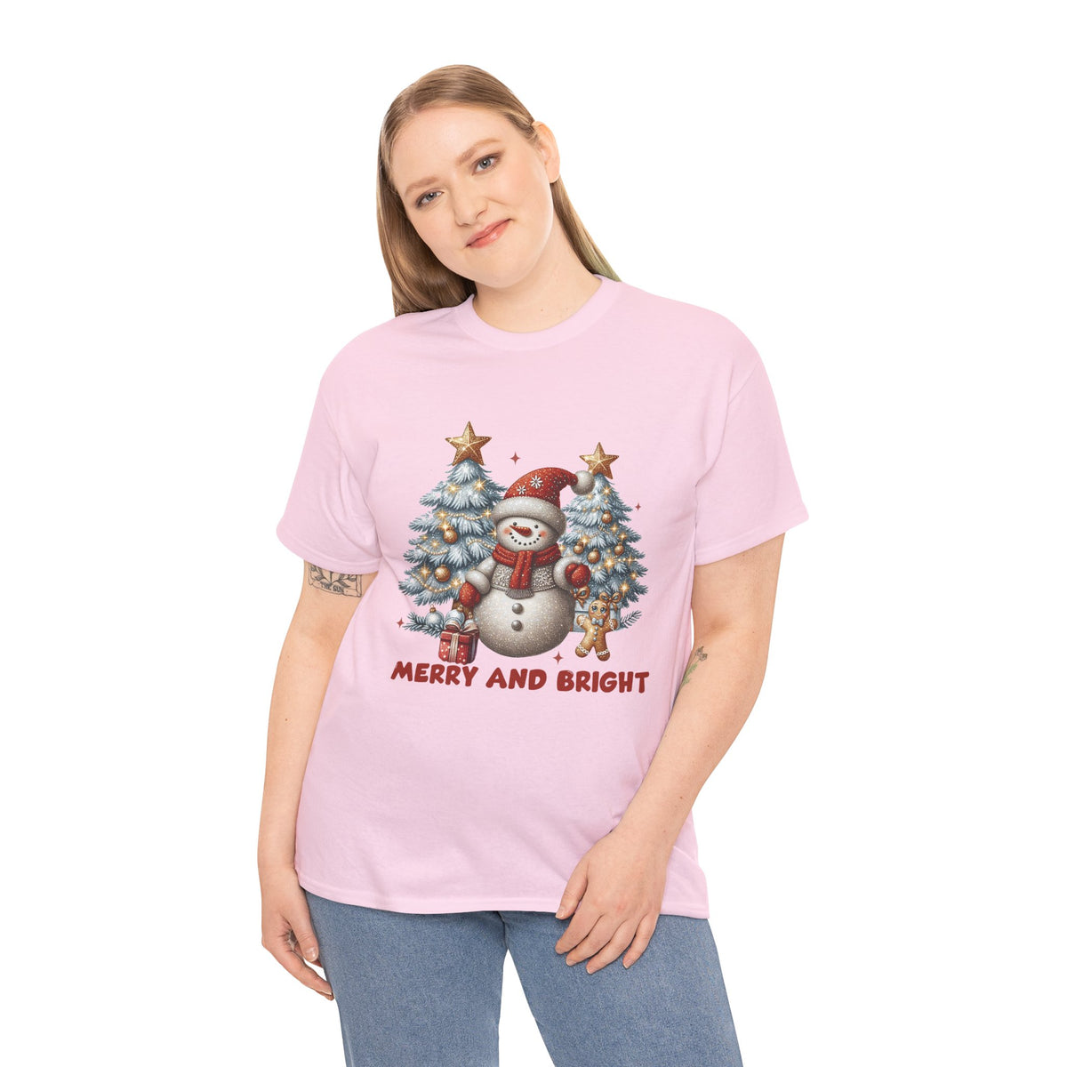Merry and Bright Christmas Snowman T-Shirt