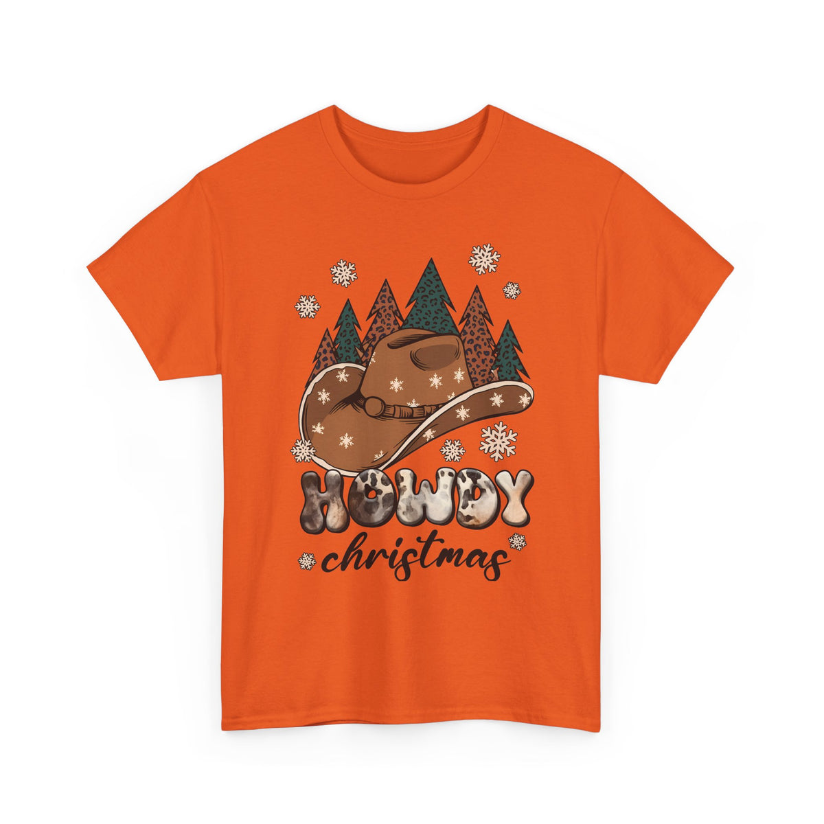 Howdy Christmas T‑Shirt — Cowboy Hat & Pine Trees Holiday Tee