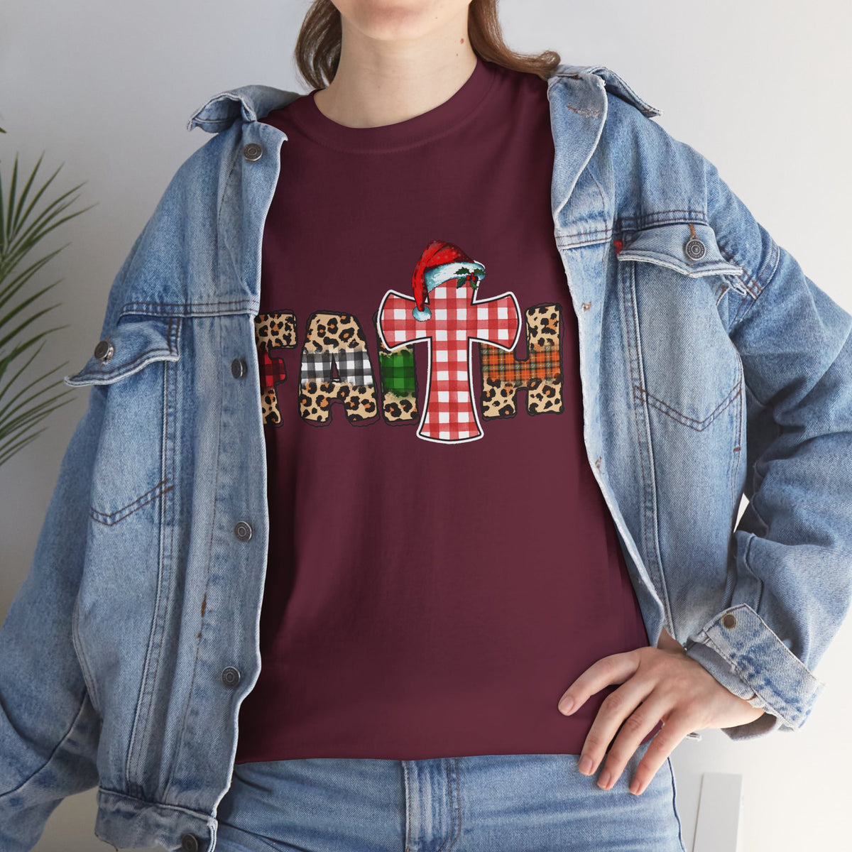 Mama Graphic Tee — Leopard & Buffalo Plaid Christmas Cross Shirt