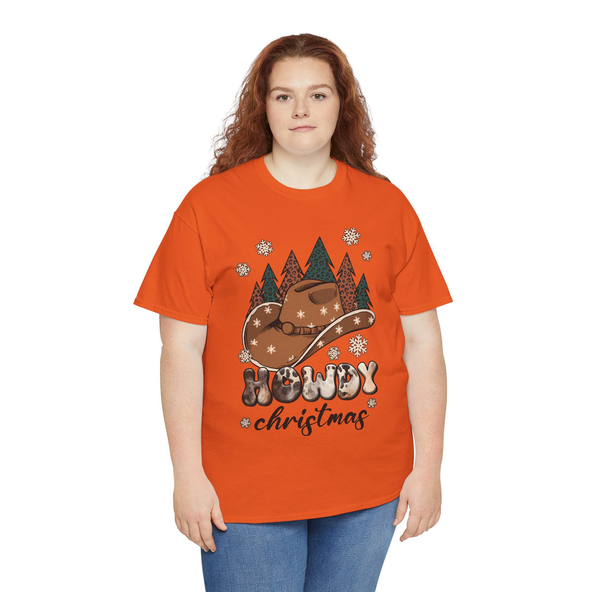 Howdy Christmas T‑Shirt — Cowboy Hat & Pine Trees Holiday Tee